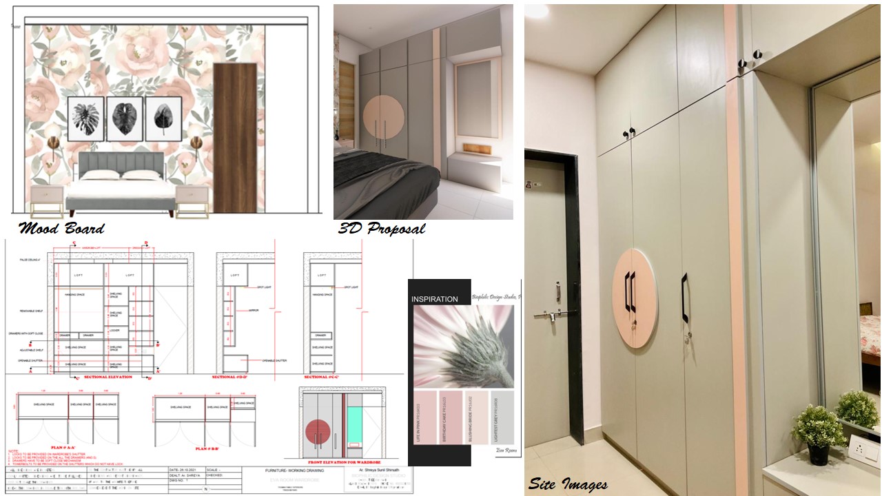 Interior design portfolio with mood board and 3D renderings